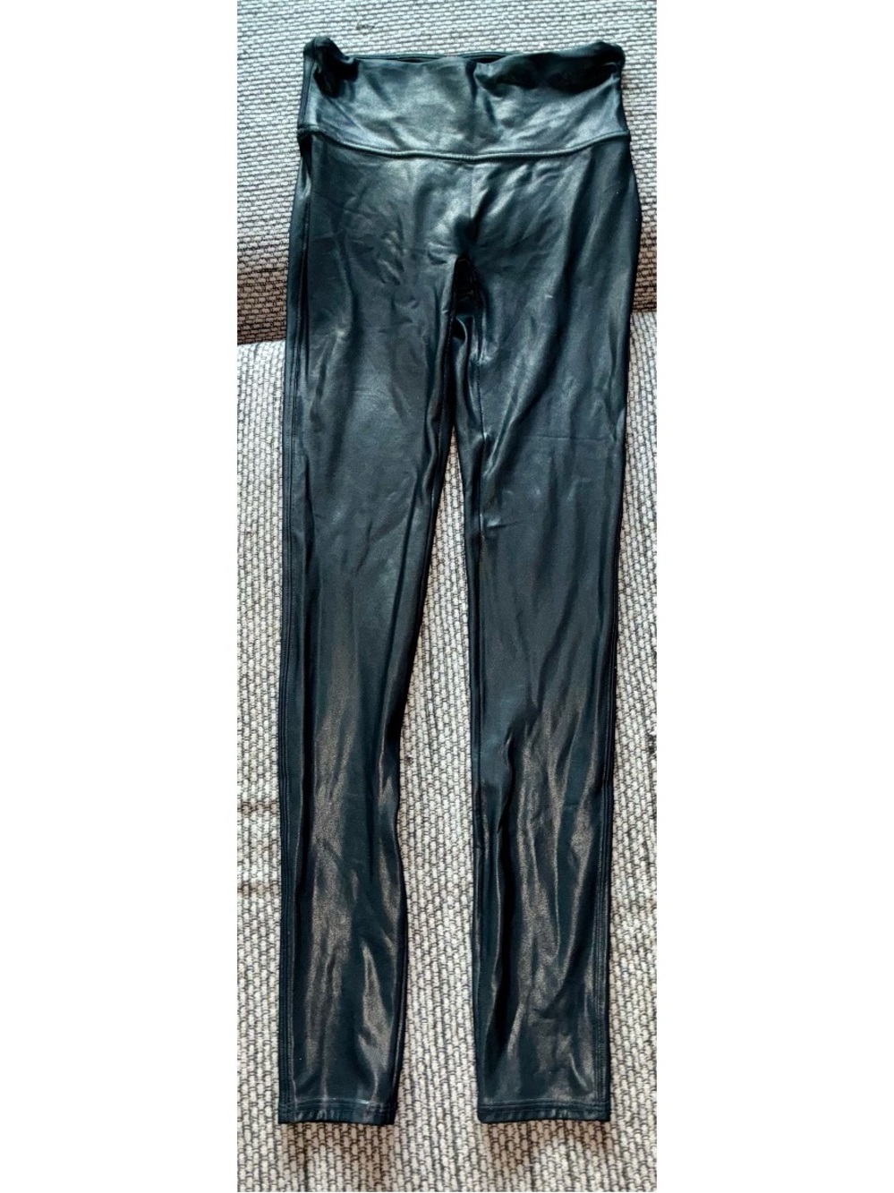 SPANX Black Shiny Faux Leather High Rise Ankle Leggings Stretch Size S